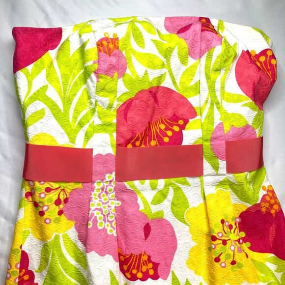 Lilly Pulitzer Strapless Floral Jacquard Dress – Pink Yellow Green – Size 6 - Picture 7 of 12